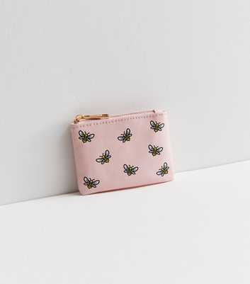 Pink Leather-Look Bee Zip Small Purse