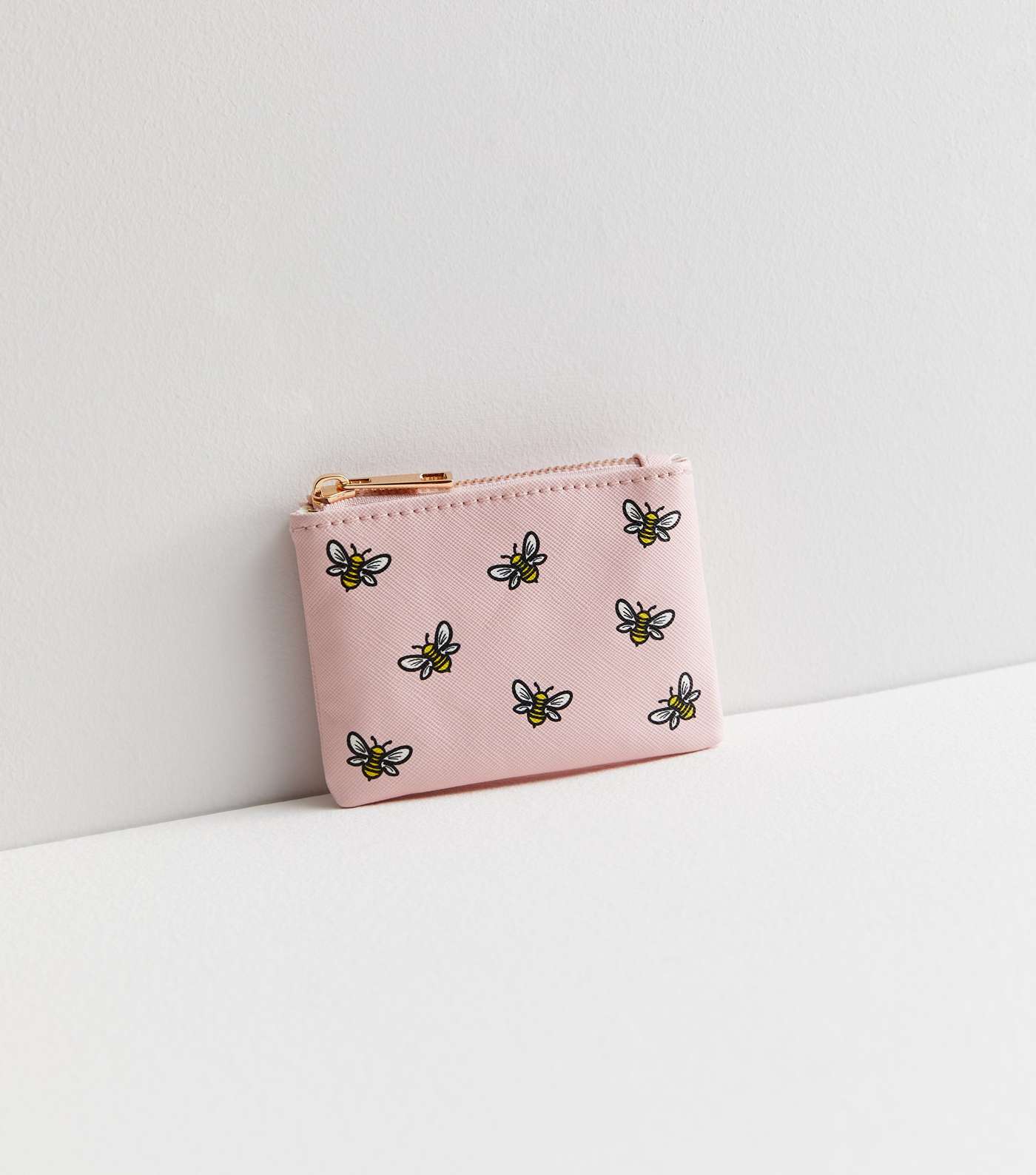 Pink Leather-Look Bee Zip Small Purse