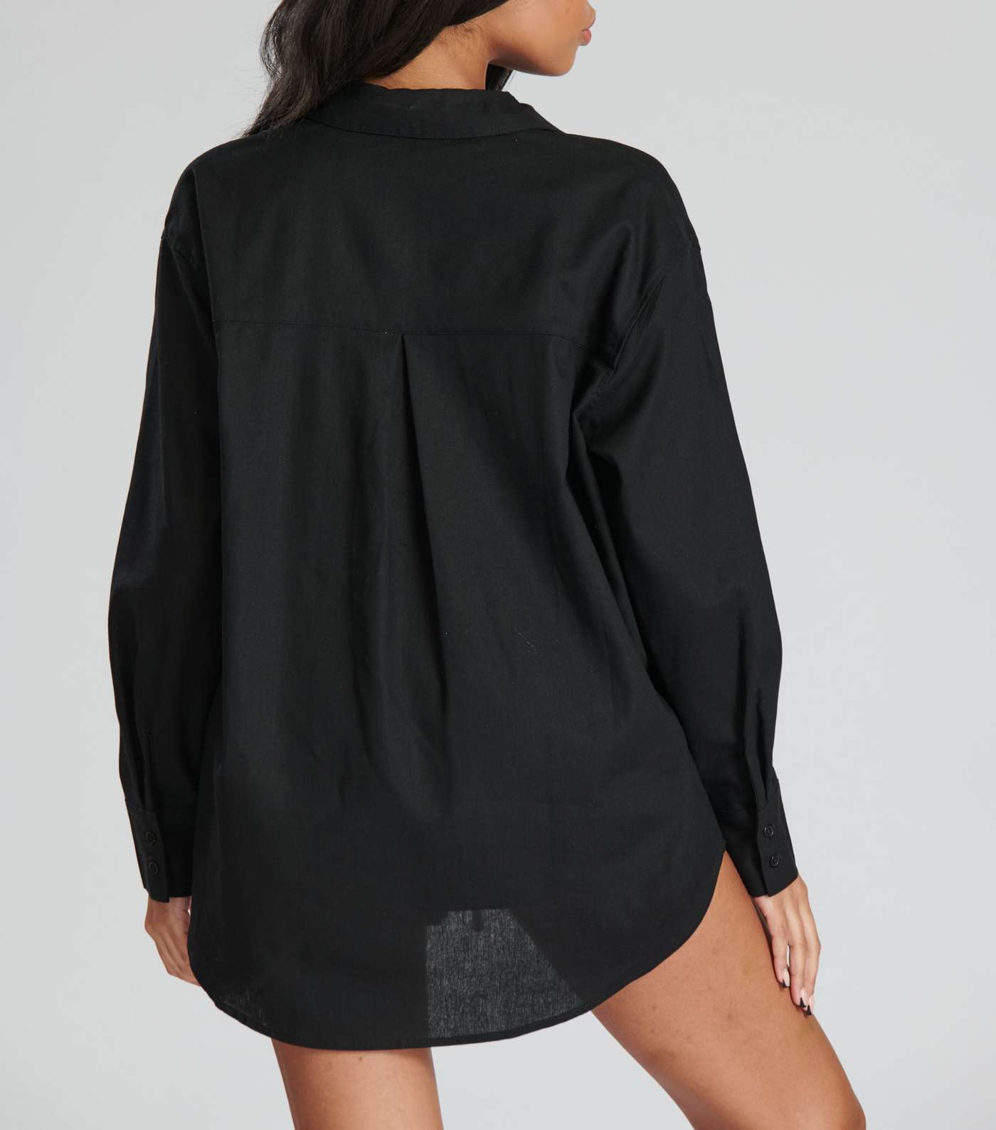 South Beach Black Linen-Look Oversized Shirt Image 4
