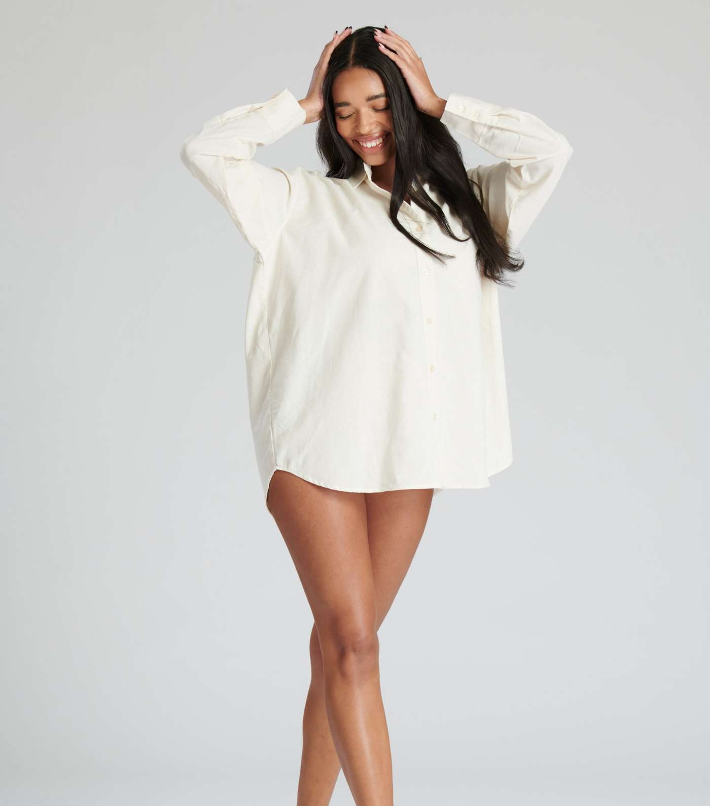South Beach Cream Linen-Look Oversized Shirt Image 5