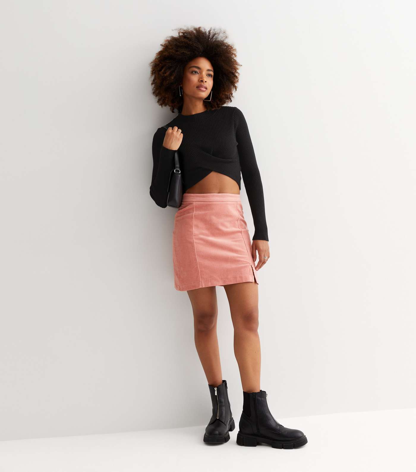 Pink Cord Split Hem Mini Skirt Image 2