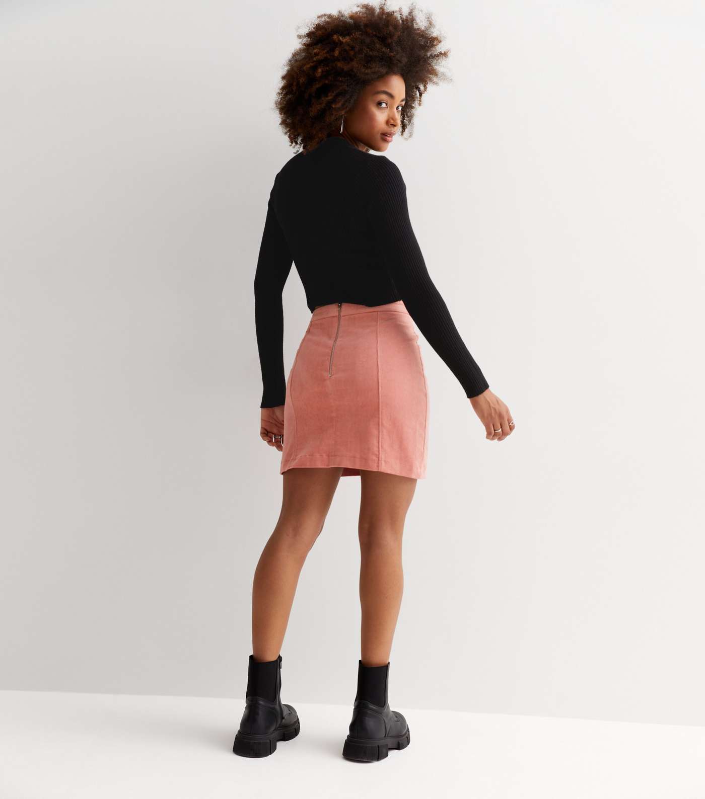 Pink Cord Split Hem Mini Skirt Image 4