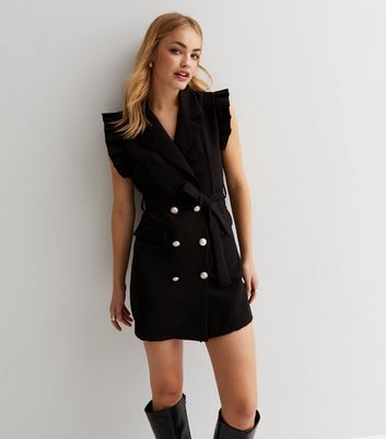 Parisian Black Ruffle Sleeveless Mini Blazer Dress | New Look