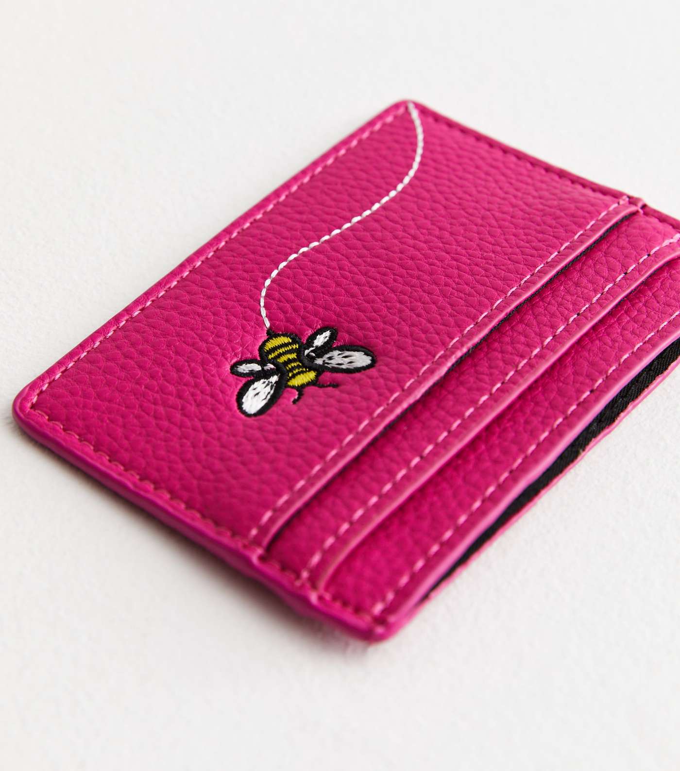 Bright Pink Leather-Look Bee Trail Card Holder Image 3