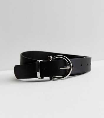 Black Leather-Look Buckle Belt