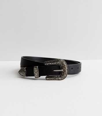 Black Leather-Look Western Belt