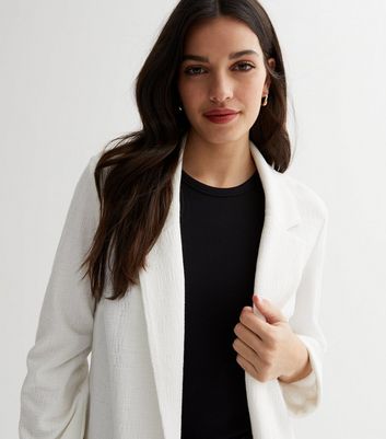 White Textured Jersey Blazer New Look