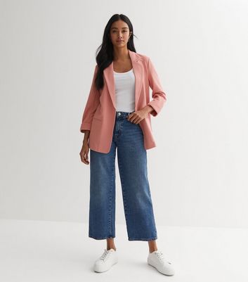 Pale Pink Revere Collar 3/4 Sleeve Blazer