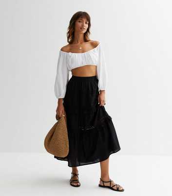 Black Frill Tiered Midi Skirt