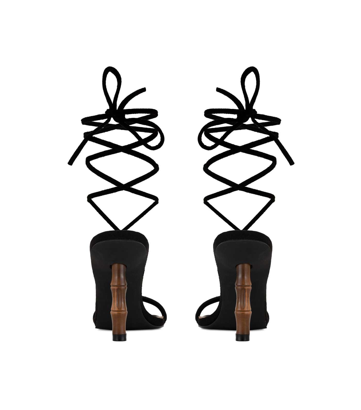 South Beach Black Tie Faux Bamboo Heel Sandals Image 3