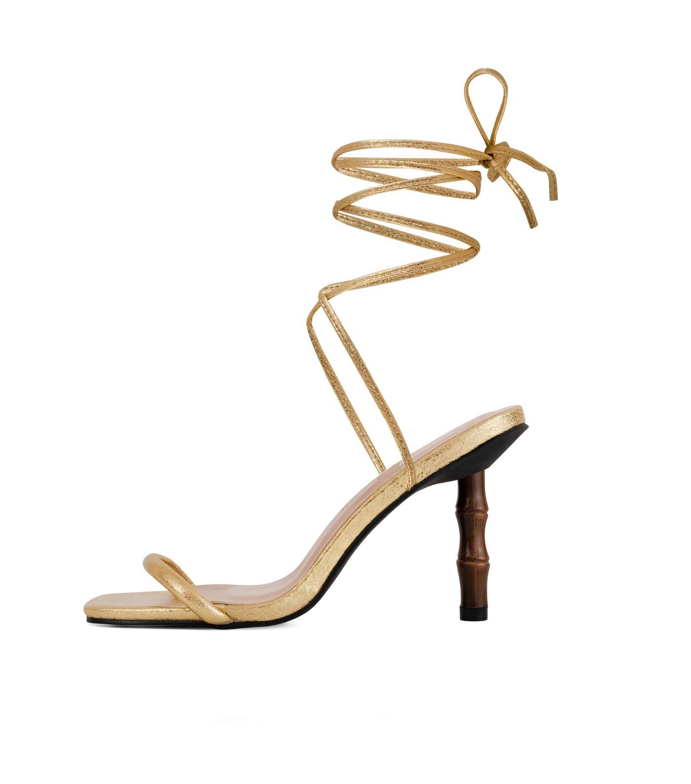 South Beach Gold Tie Faux Bamboo Heel Sandals Image 2