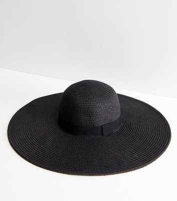 Black Straw Effect Oversized Floppy Hat