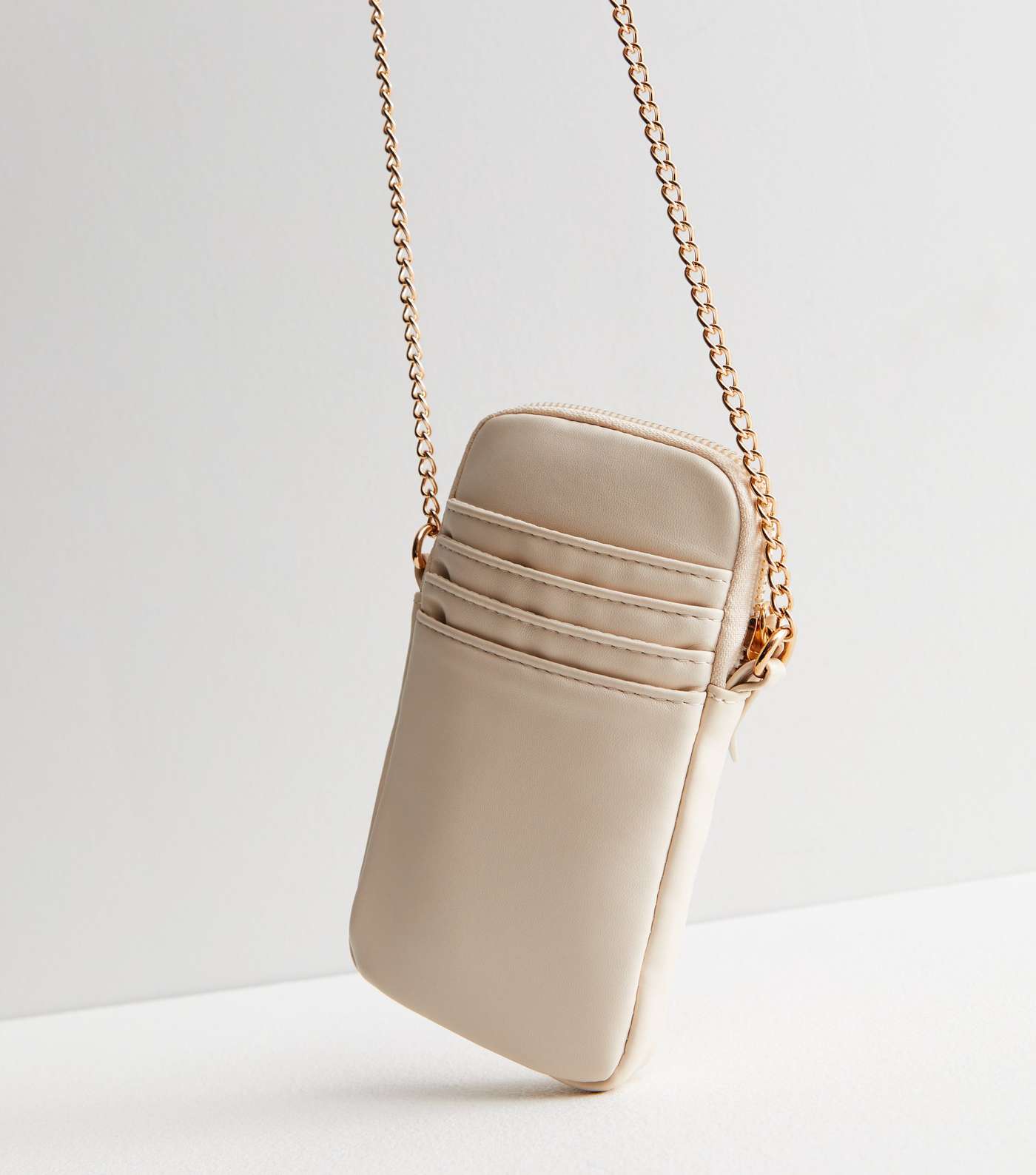 Cream Quilted Leather-Look Cross Body Phone Bag Image 3