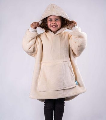 ONY Kids Cream Faux Fur Oversized Unisex Blanket Hoodie