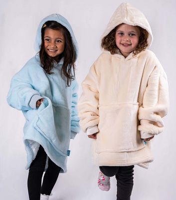 ONY Kids Cream Faux Fur Oversized Unisex Blanket Hoodie New Look