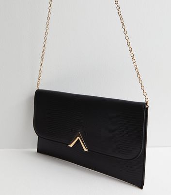 Black Leather Look Chain Strap Clutch Bag New Look