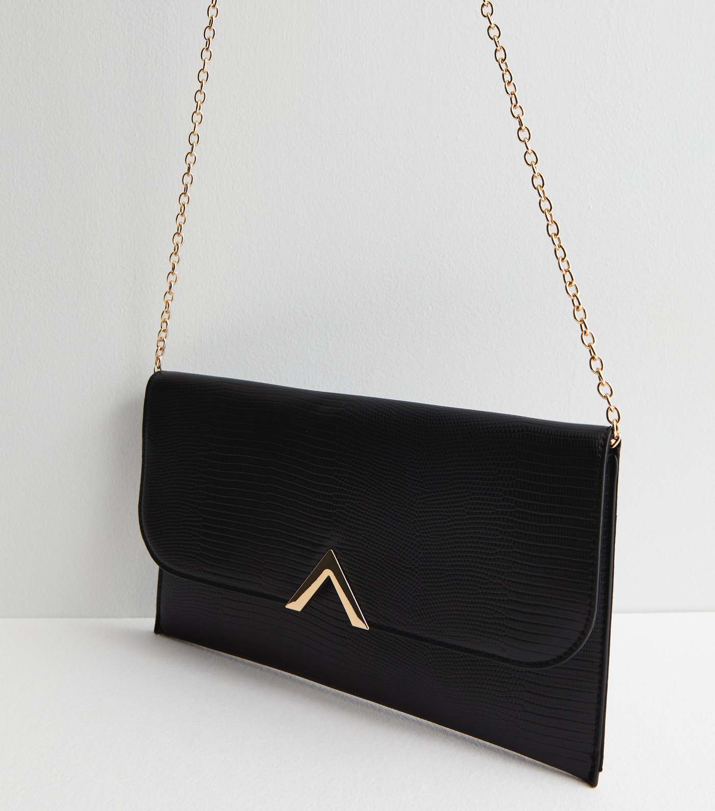 Black Leather-Look Chain Strap Clutch Bag Image 3