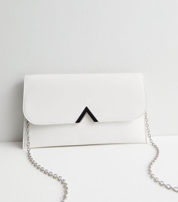 White Leather-Look Chain Strap Clutch Bag