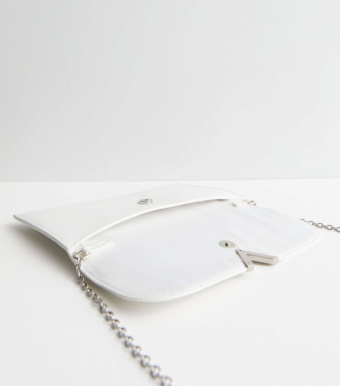 White Leather-Look Chain Strap Clutch Bag Image 4