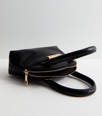 Black Faux Croc Cross Body Bowler Bag New Look