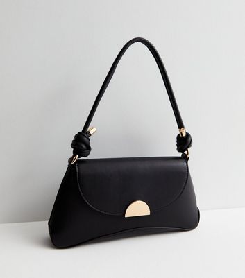 Black Leather-Look Knot Strap Shoulder Bag