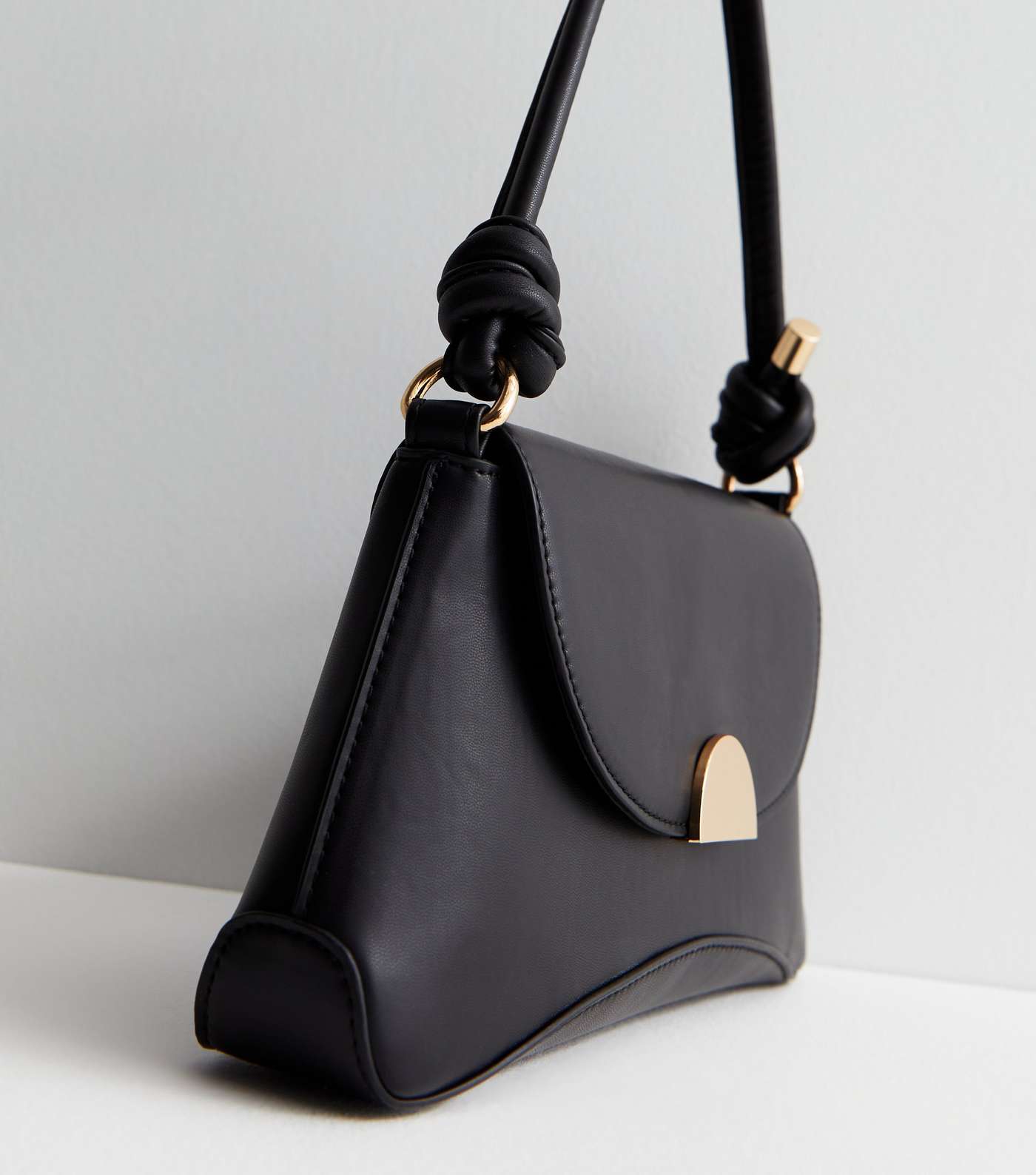 Black Leather-Look Knot Strap Shoulder Bag Image 3