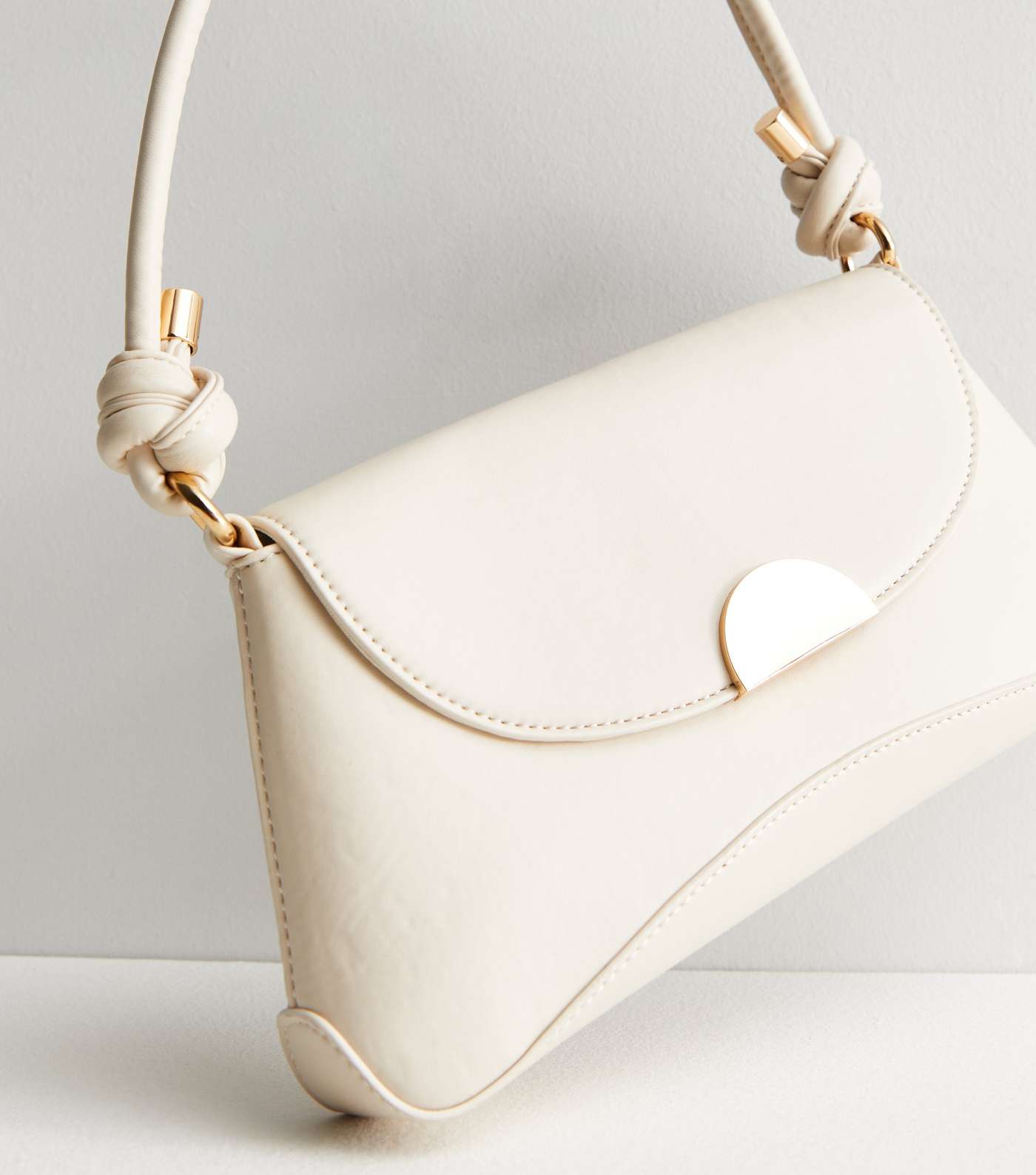 Cream Leather-Look Knot Strap Shoulder Bag Image 3