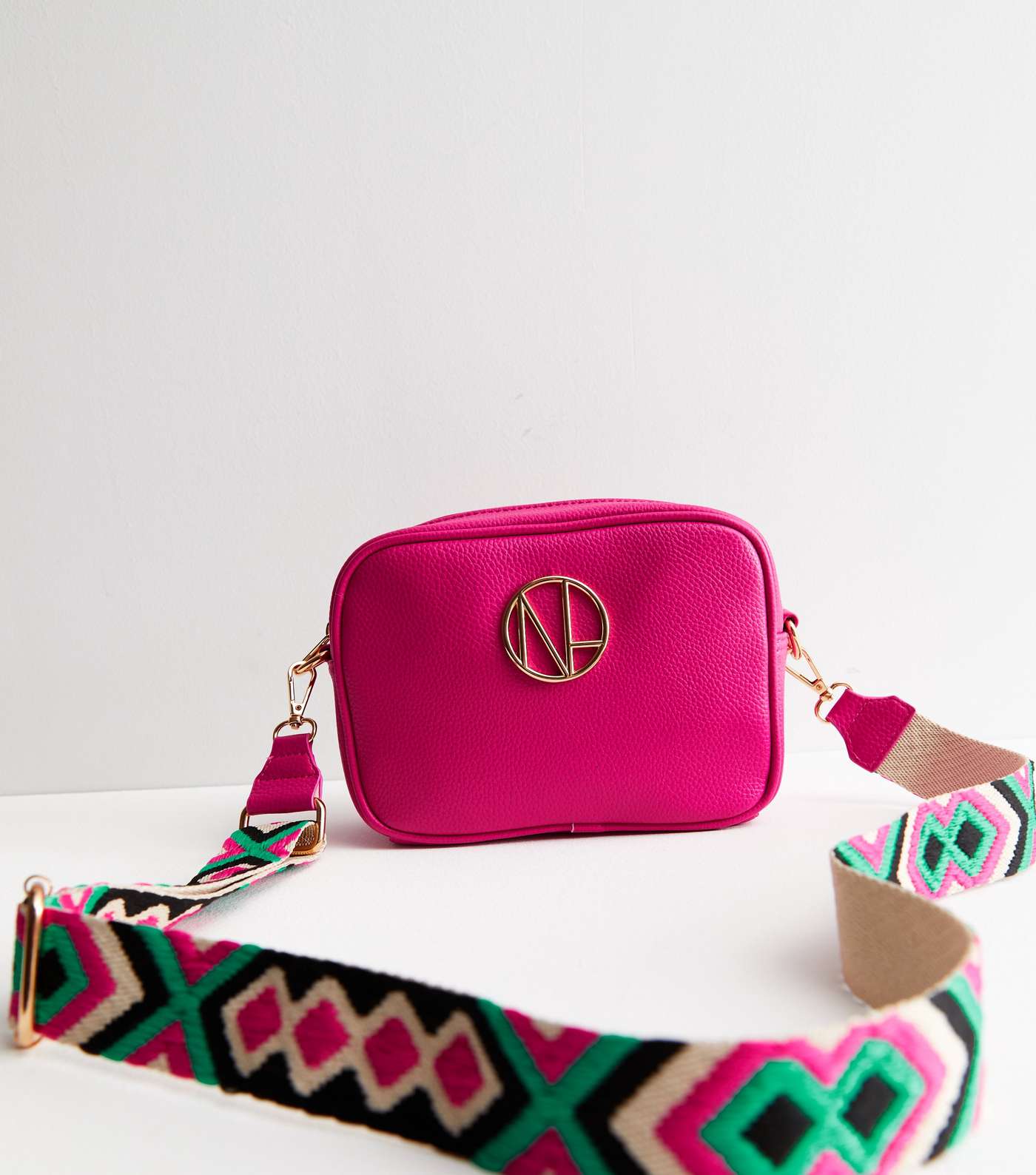 Bright Pink Leather-Look Logo Webbed Cross Body Bag Image 2