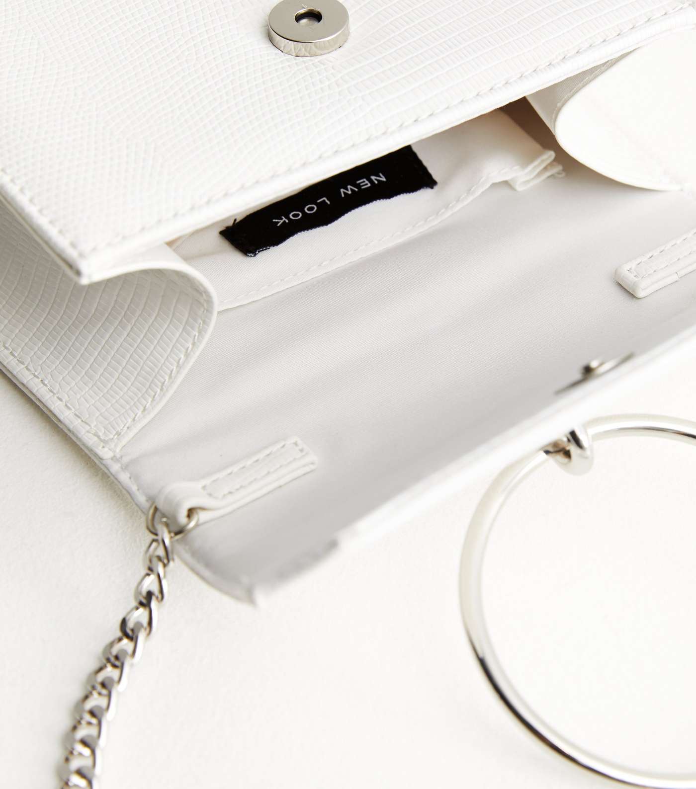 White Faux Croc Ring Chain Clutch Bag Image 4