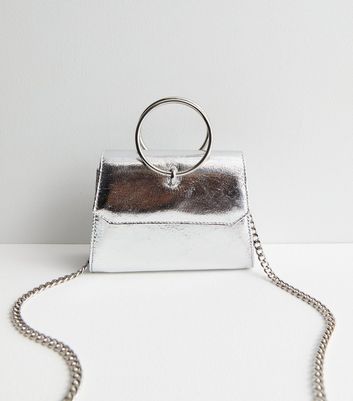Silver Metallic Ring Chain Clutch Bag