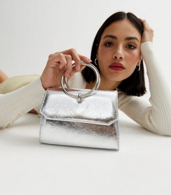 Silver chain clutch outlet bag