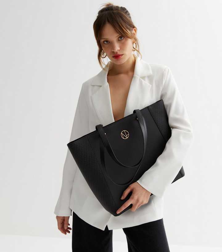 Black Leather-Look Zip Front Tote Bag | New Look