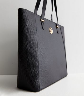 Black Leather-Look Midi Tote Bag