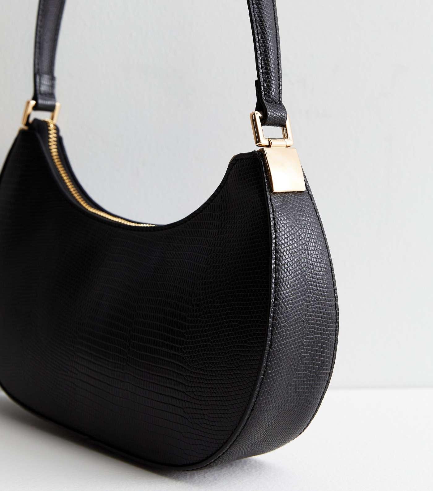Black Leather-Look Scoop Shoulder Bag Image 3