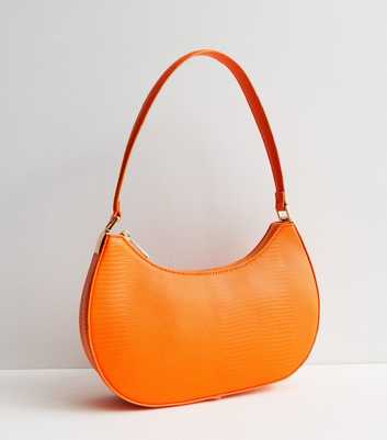 Bright Orange Faux Snake Scoop Shoulder Bag
