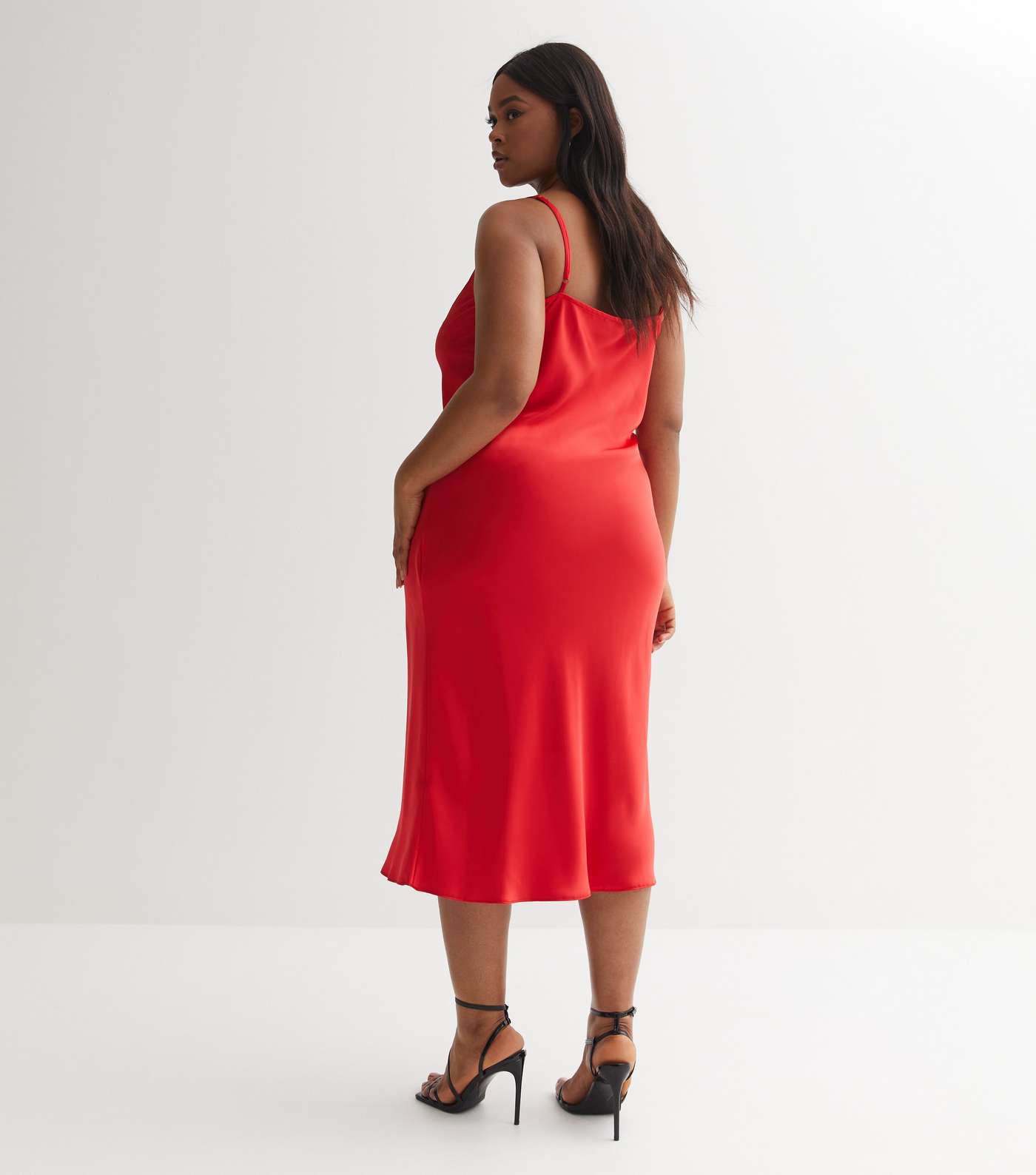 Red Satin Cowl Neck Midi Slip Dress Image 6