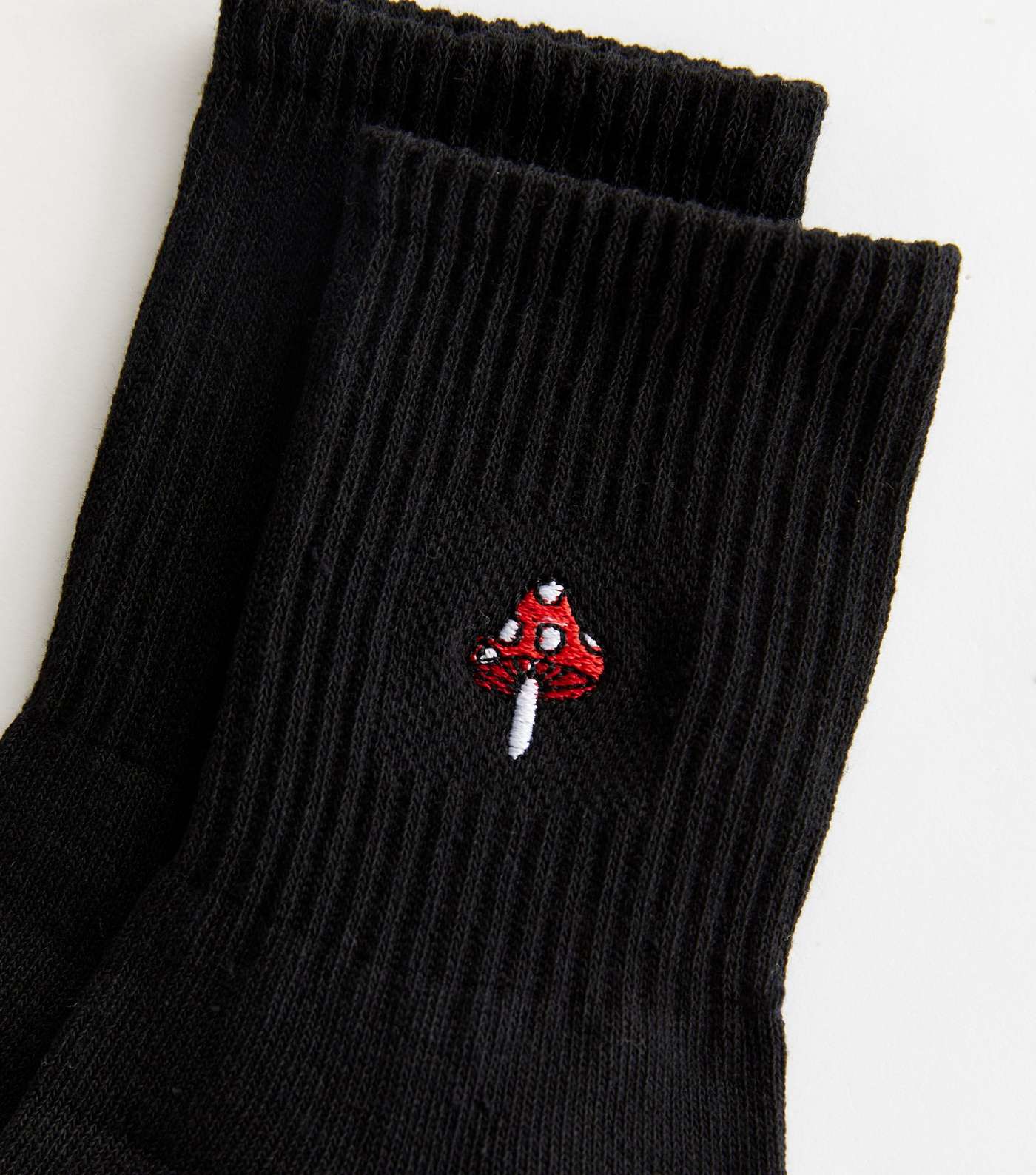 Black Mushroom Embroidered Ribbed Socks Image 2