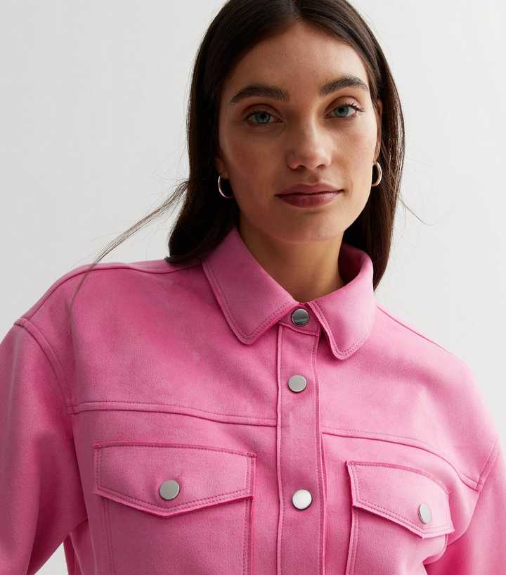 Deep Pink Suedette Crop Shacket | New Look