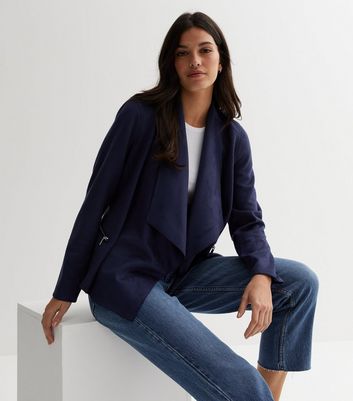 Navy Suedette Waterfall Jacket