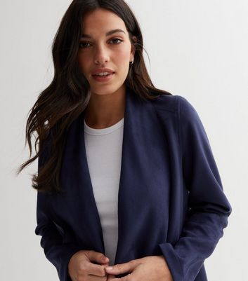 Navy Suedette Waterfall Jacket New Look