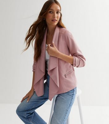 Deep Pink Suedette Waterfall Jacket New Look