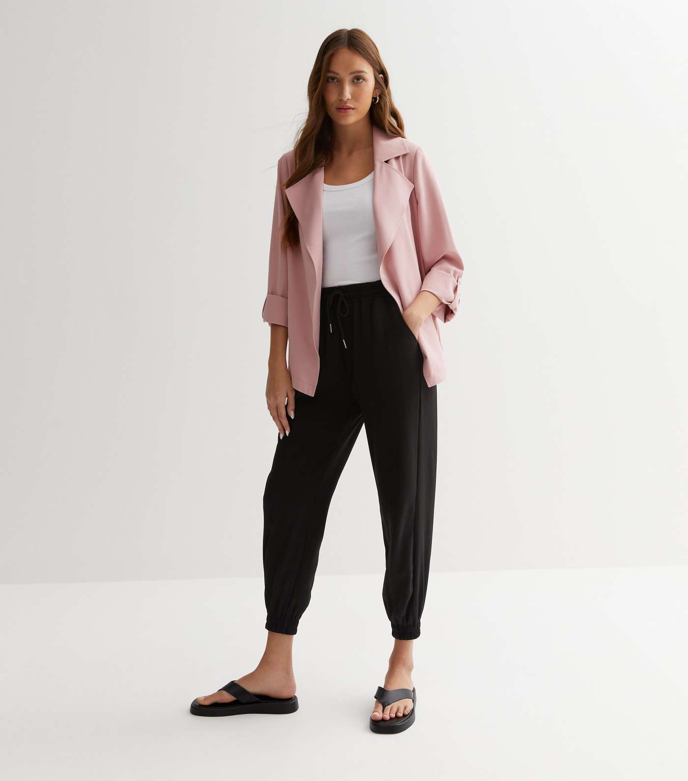 Pale Pink 3/4 Roll Sleeve Duster Jacket Image 2