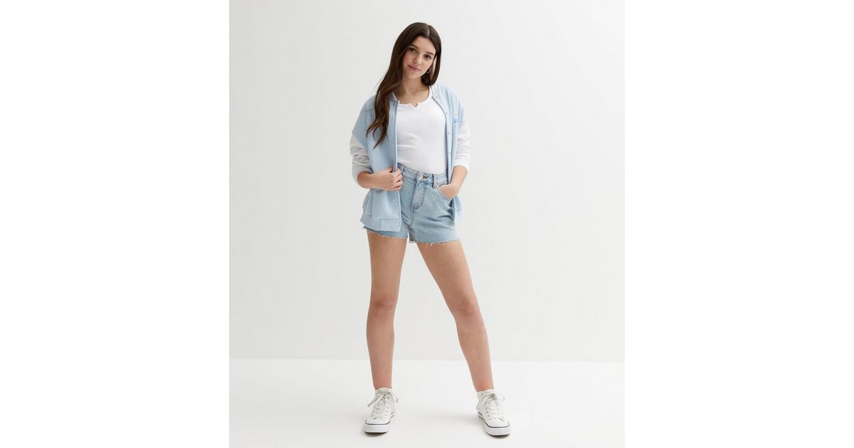 ONLY Pale Blue Cotton Denim High Waist Long Shorts