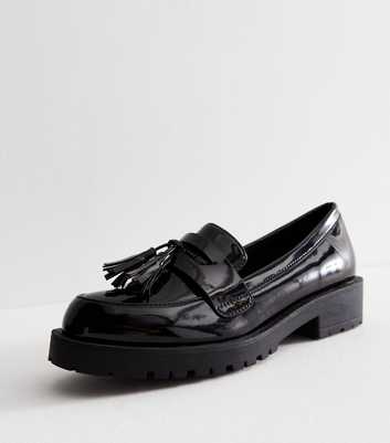 Black Patent Tassel Chunky Loafers