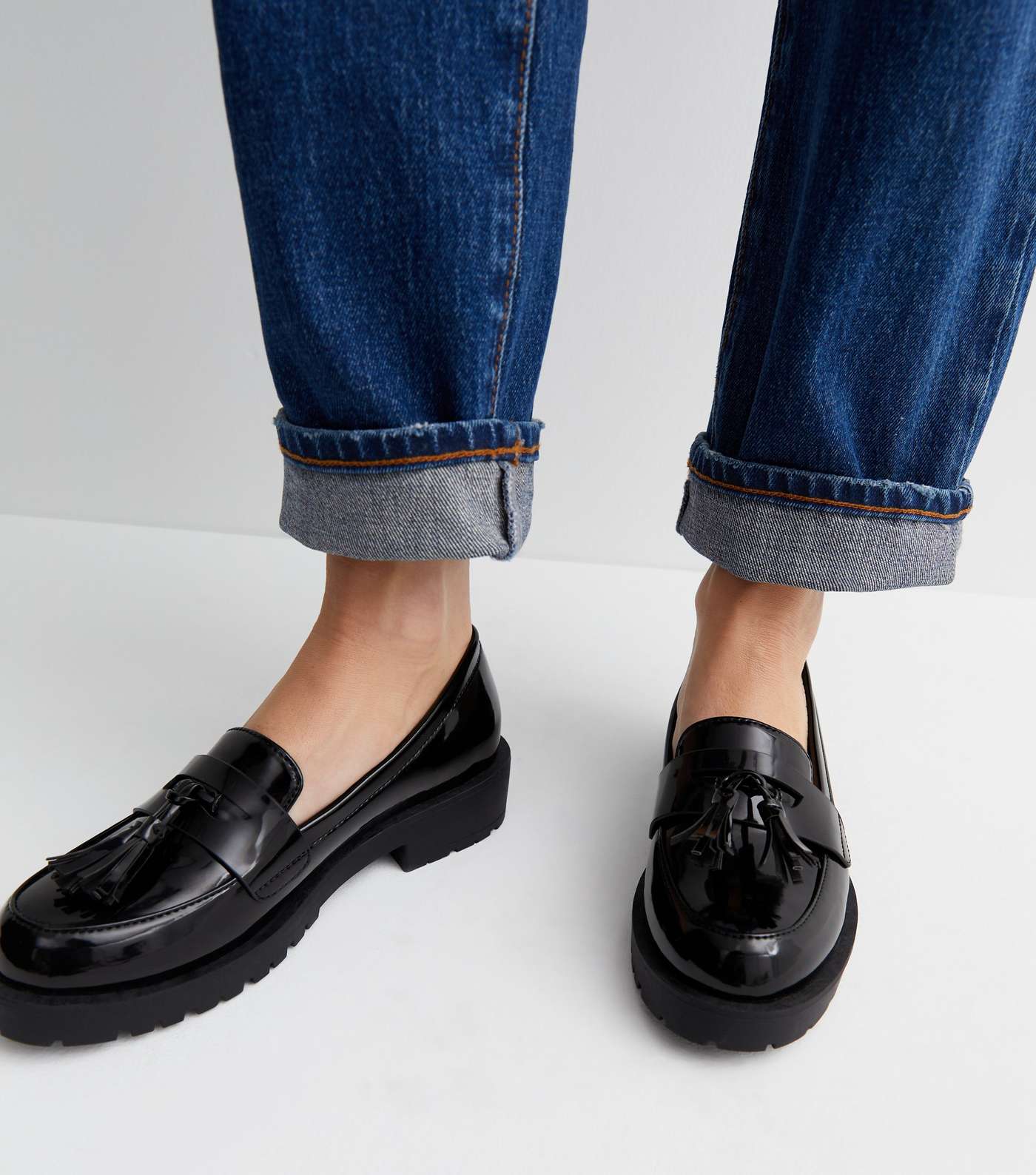 Black Patent Tassel Chunky Loafers Image 2