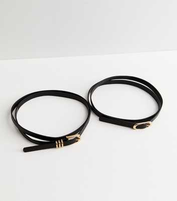 Curves 2 Pack Black Leather-Look Skinny Buckle Belts