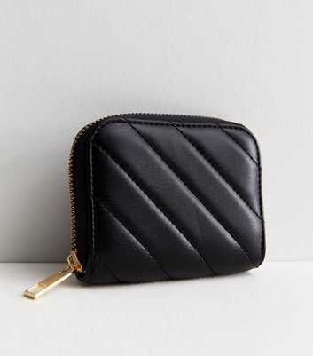 Black Leather-Look Diagonal Quilted Purse