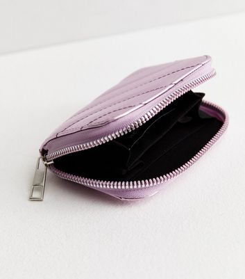 Mid Pink Metallic Diagonal Quilted Purse New Look