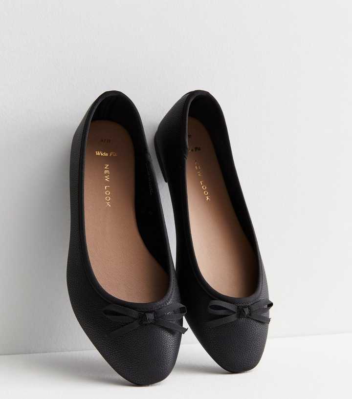 Wide Black Leather-Look Ballerina Pumps | Look