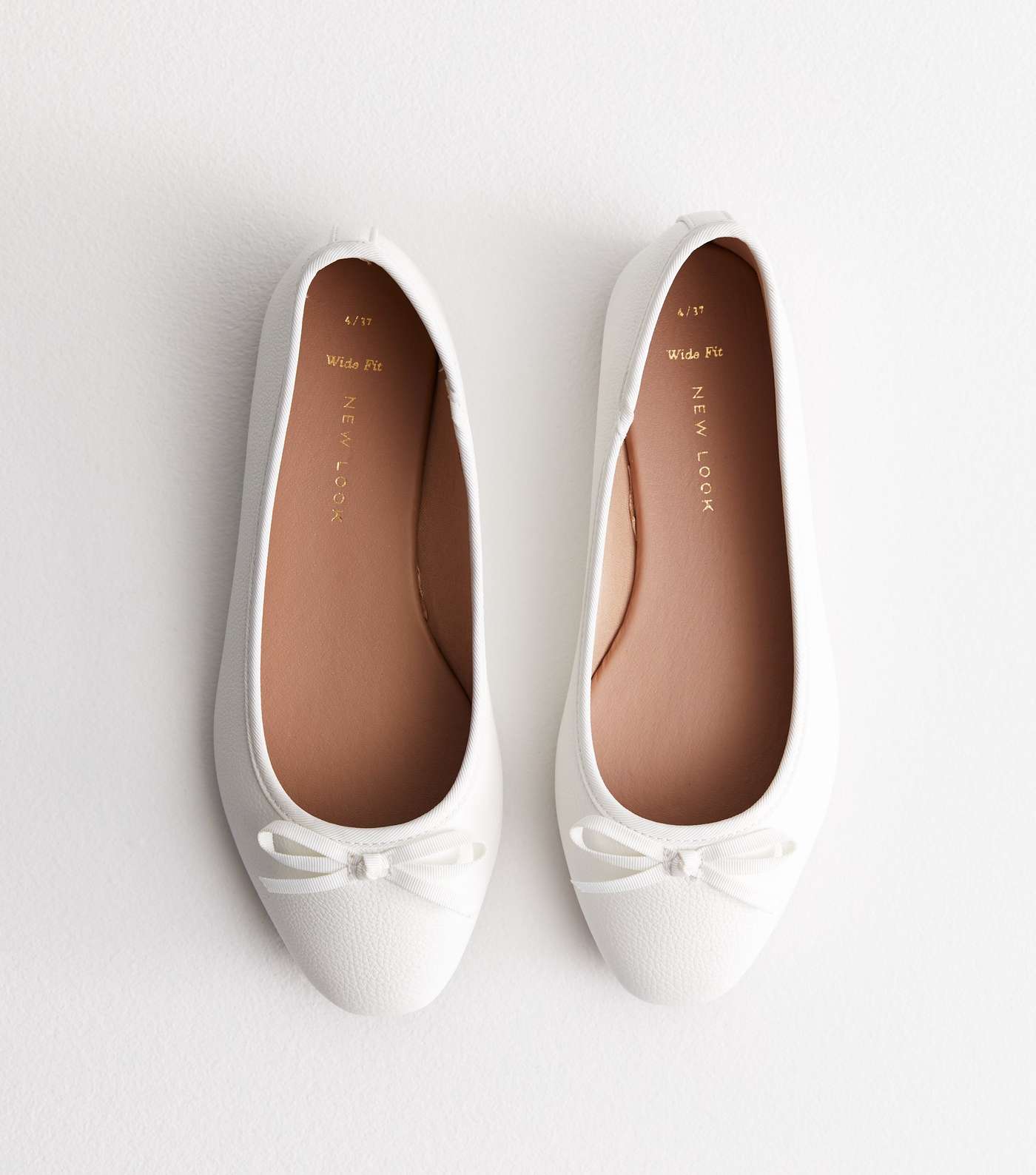 Wide Fit White Leather-Look Ballerina Pumps